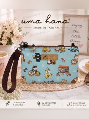 Uma Hana Light Blue Taiwan Shiba Dog Wristlet Pouch